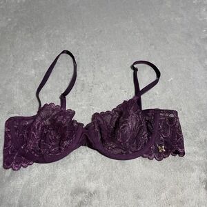 Savage Fenty Bra 34C Purple Floral Lace Unlined Underwire